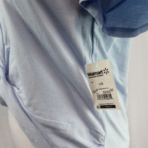 Derek Heart Crossover Hem Top Short Sleeve Tee Blue Juniors' Size Large Twist - Picture 4 of 6